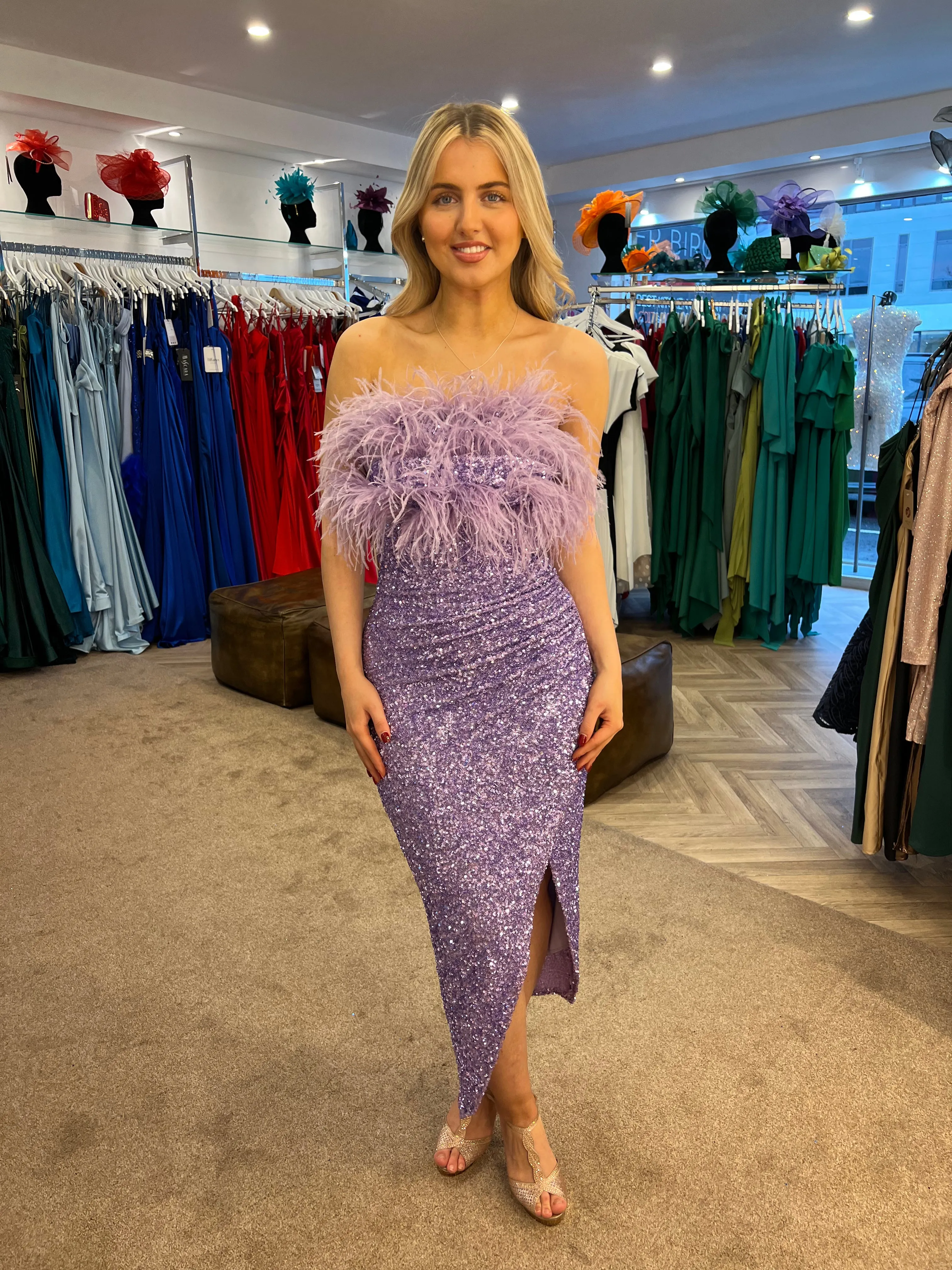 Feather finale sequin feather midi dress 3 colours