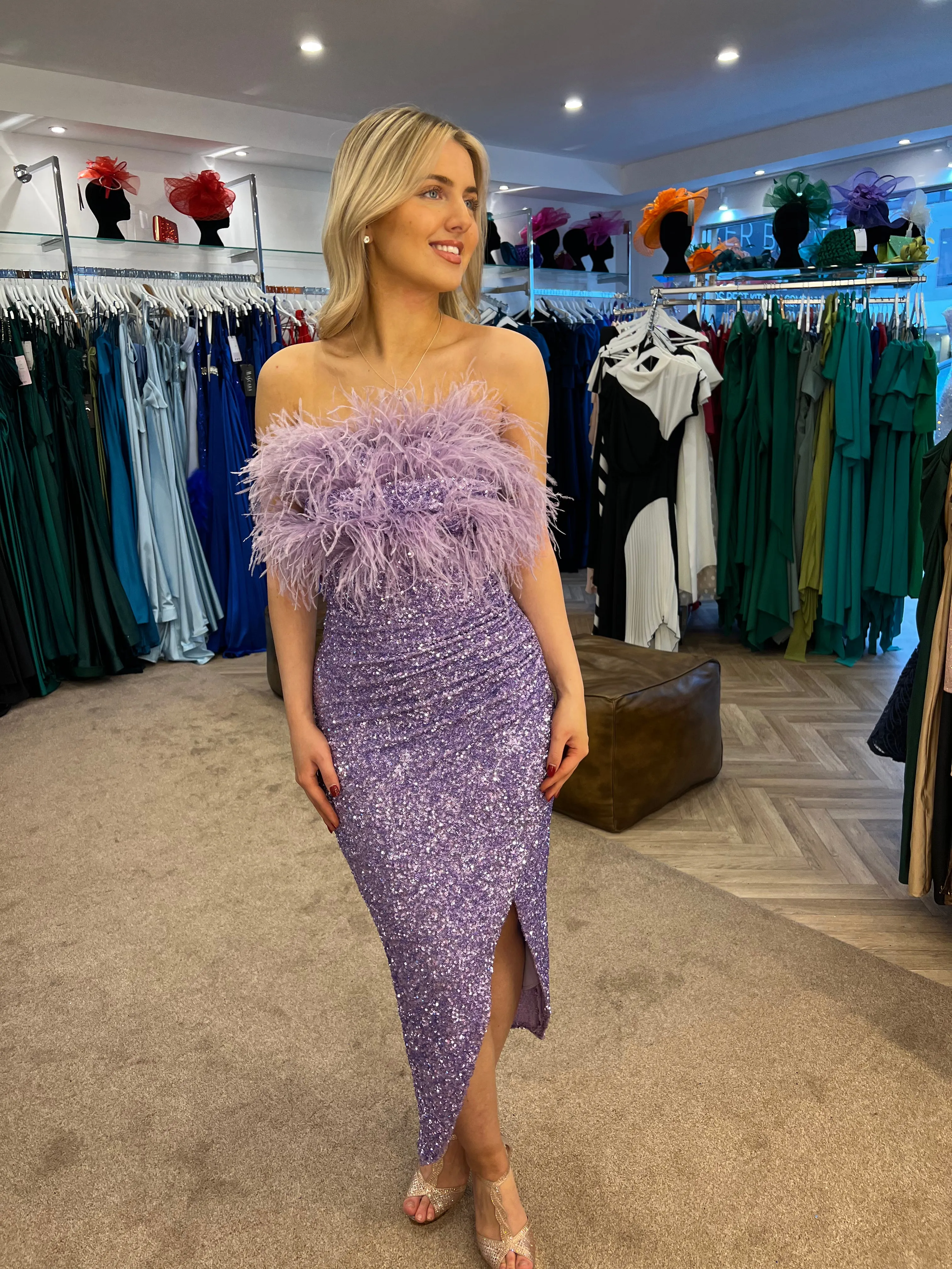 Feather finale sequin feather midi dress 3 colours