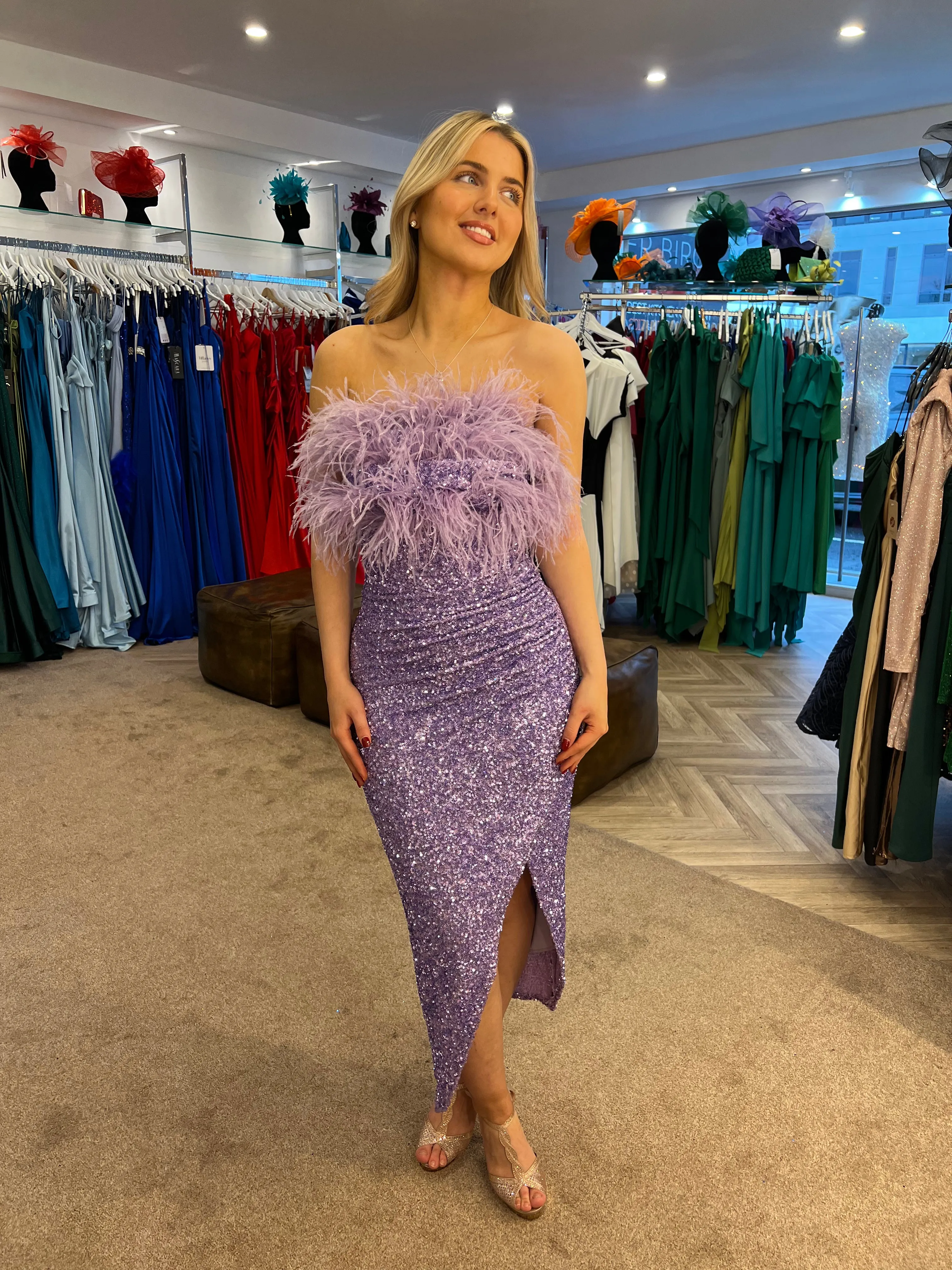 Feather finale sequin feather midi dress 3 colours
