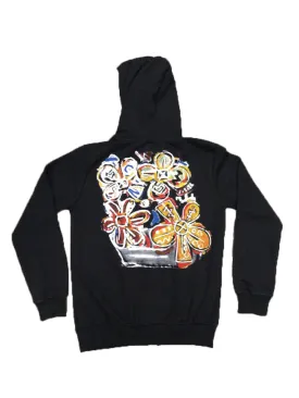 Floral Zip Hoodie - Black