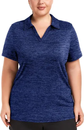 FOREYOND Plus Size Polo Shirts for Women Golf Shirts Moisture Wicking Short Sleeve Shirts Athletic Workout Tops 1XL-5XL