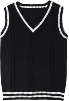 Gihuo Women's Sweater Vest V Neck Uniform Sleeveless Knitted School JK Pullover Tops Classic