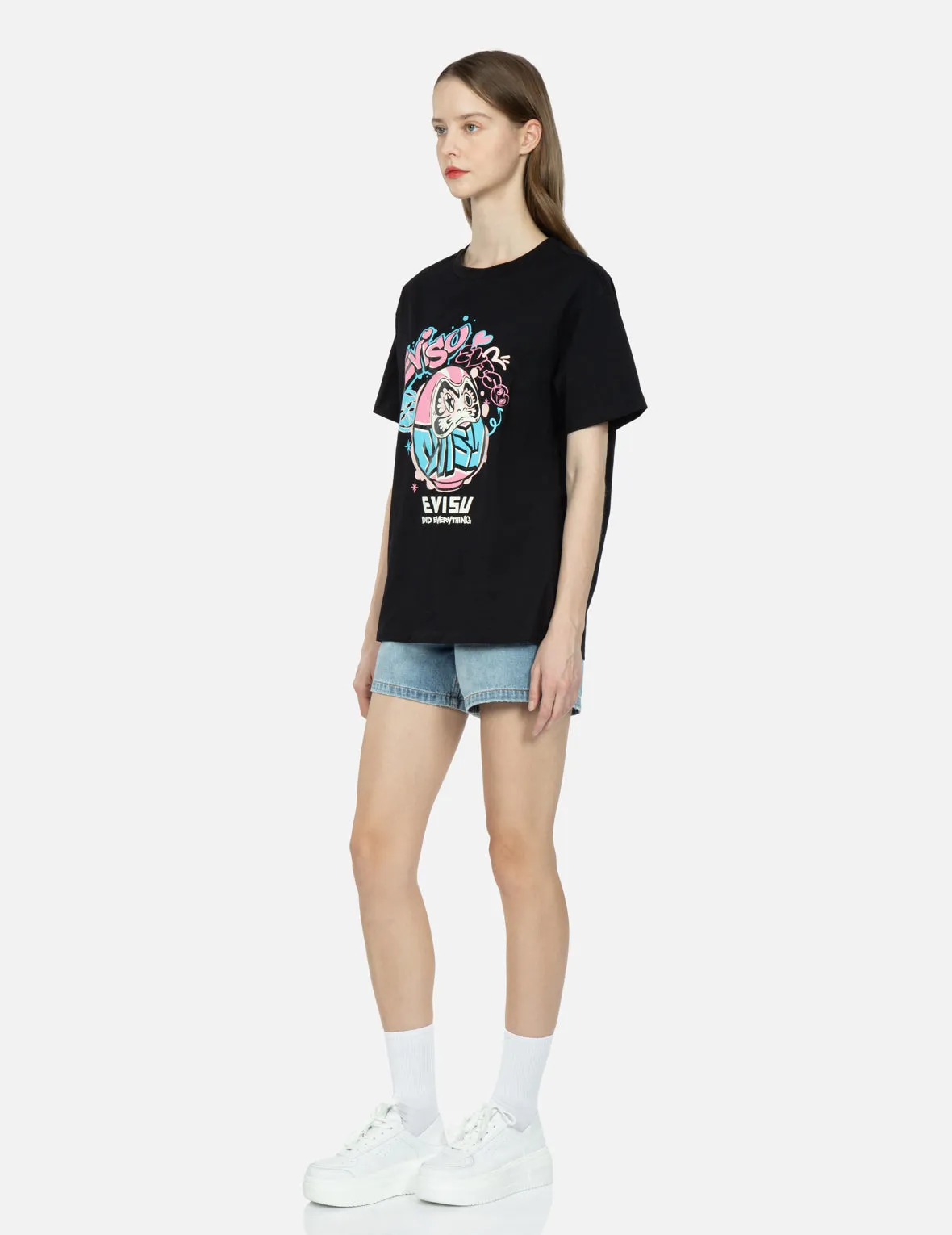 Graffiti Daruma Print Boyfriend T-shirt