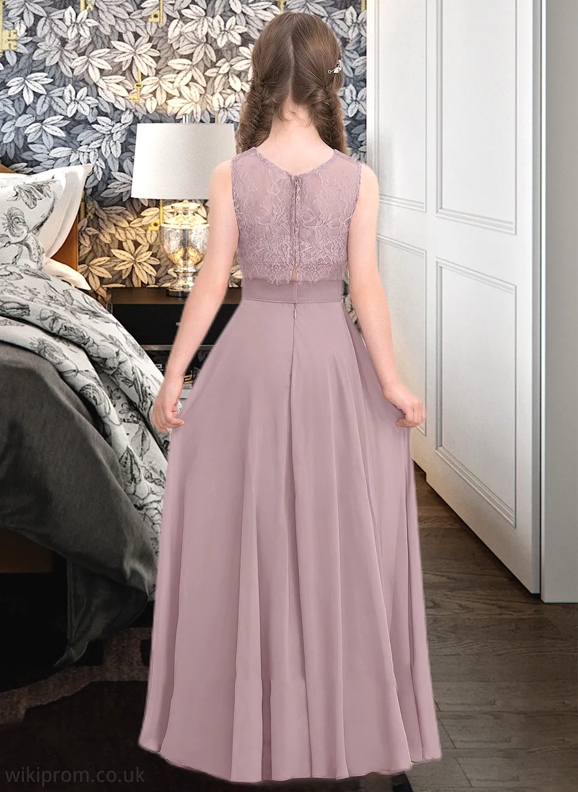 Helena A-Line Scoop Neck Floor-Length Chiffon Junior Bridesmaid Dress SWKP0013316