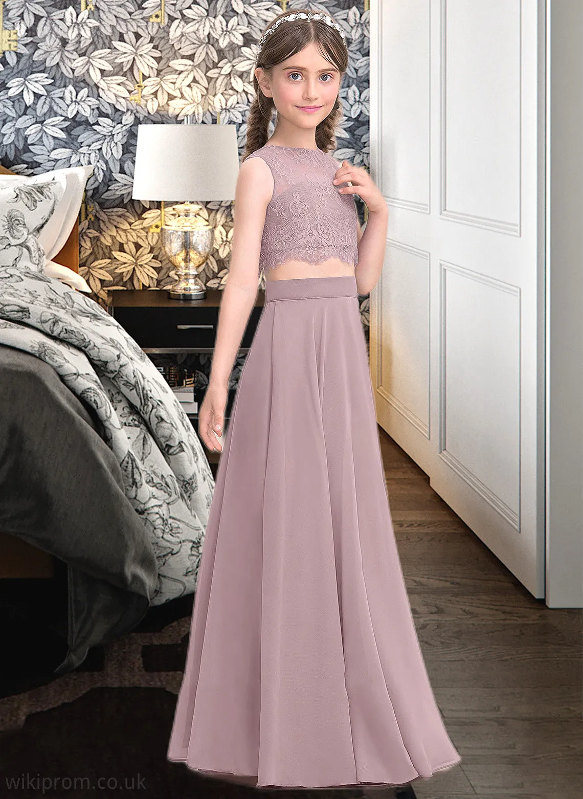 Helena A-Line Scoop Neck Floor-Length Chiffon Junior Bridesmaid Dress SWKP0013316