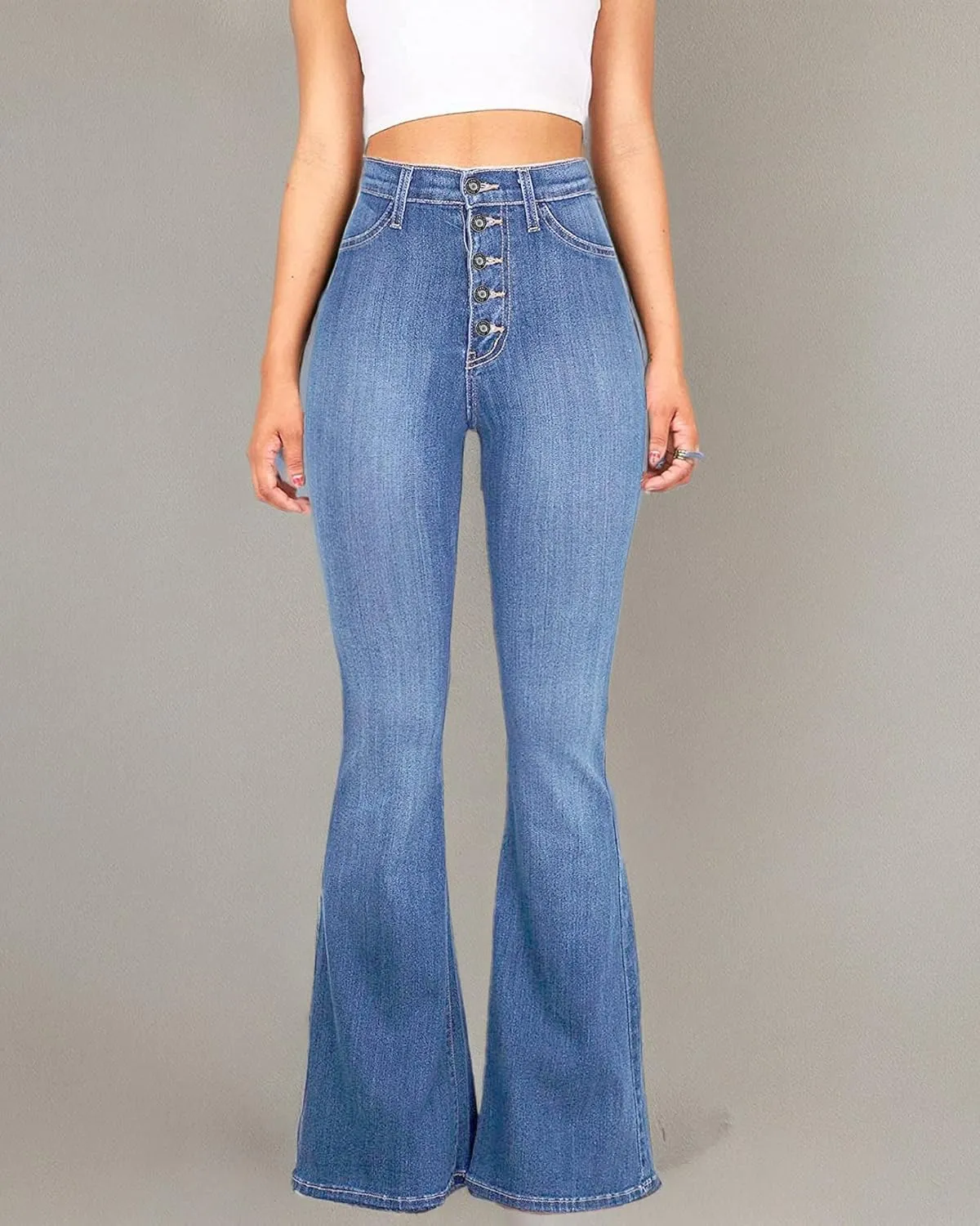 High Waisted Bell Bottom Jeans for Women Black Flare Retro Bootcut Stretch Wide Leg Denim Pants
