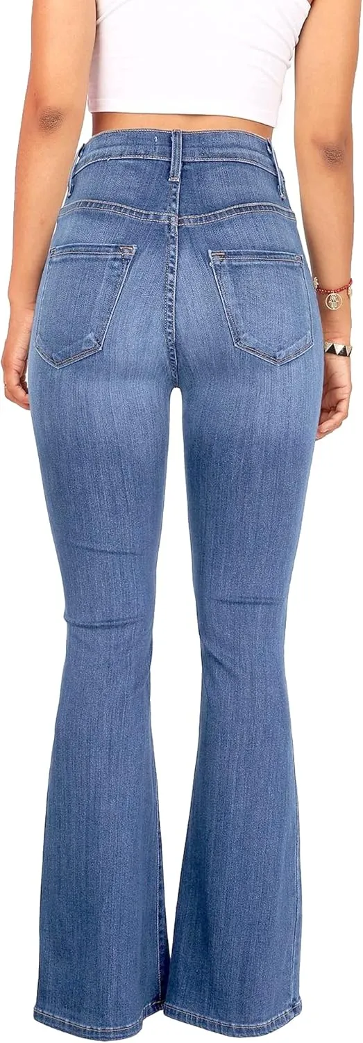High Waisted Bell Bottom Jeans for Women Black Flare Retro Bootcut Stretch Wide Leg Denim Pants
