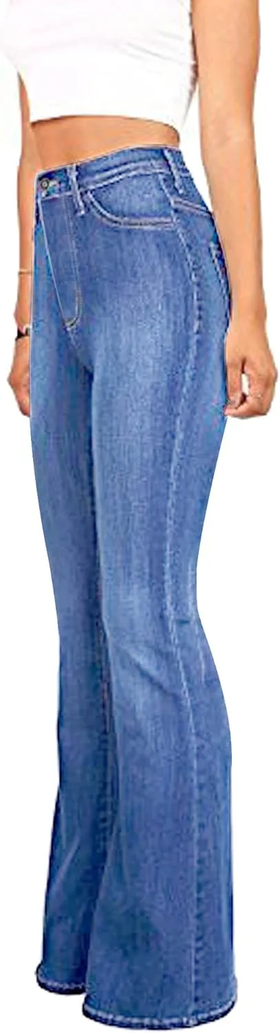 High Waisted Bell Bottom Jeans for Women Black Flare Retro Bootcut Stretch Wide Leg Denim Pants