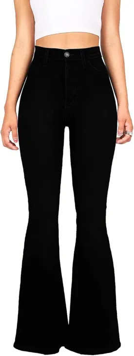 High Waisted Bell Bottom Jeans for Women Black Flare Retro Bootcut Stretch Wide Leg Denim Pants