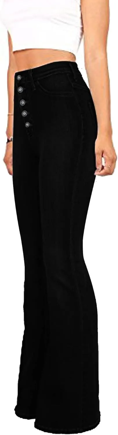 High Waisted Bell Bottom Jeans for Women Black Flare Retro Bootcut Stretch Wide Leg Denim Pants