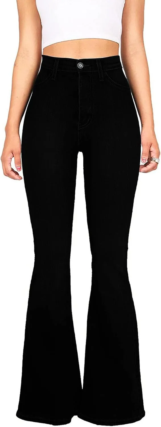 High Waisted Bell Bottom Jeans for Women Black Flare Retro Bootcut Stretch Wide Leg Denim Pants