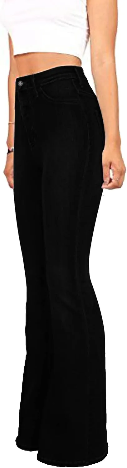 High Waisted Bell Bottom Jeans for Women Black Flare Retro Bootcut Stretch Wide Leg Denim Pants