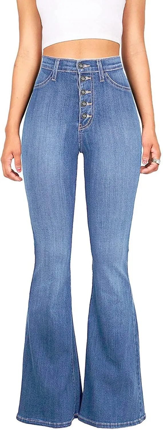 High Waisted Bell Bottom Jeans for Women Black Flare Retro Bootcut Stretch Wide Leg Denim Pants