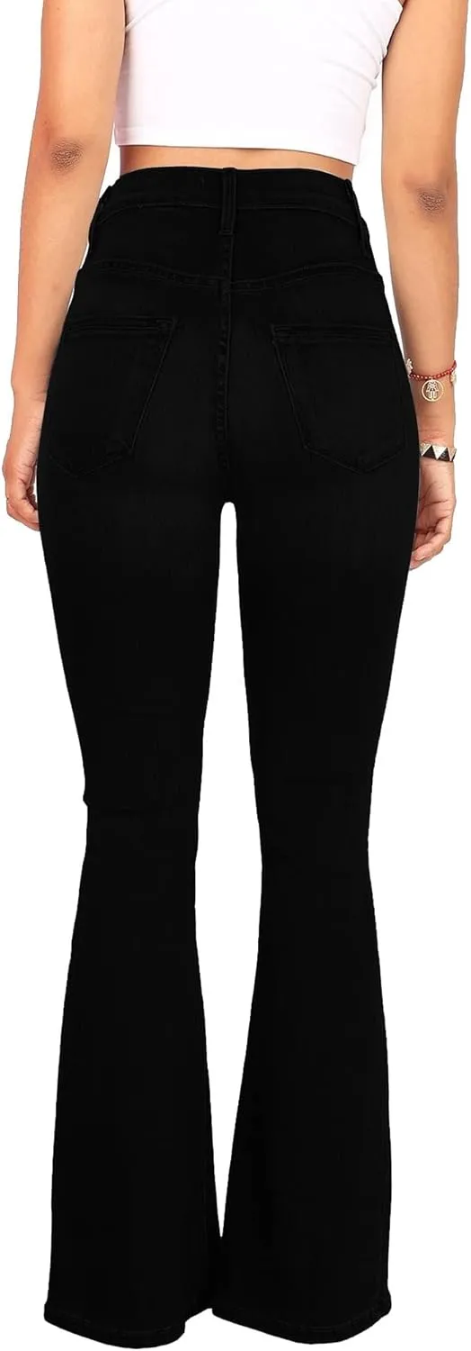 High Waisted Bell Bottom Jeans for Women Black Flare Retro Bootcut Stretch Wide Leg Denim Pants