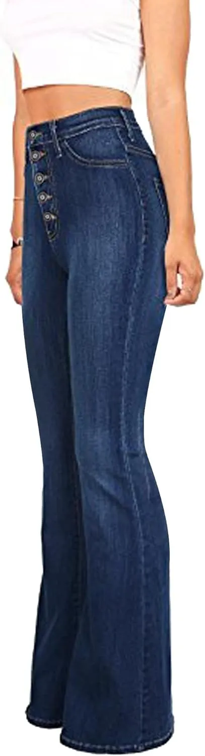High Waisted Bell Bottom Jeans for Women Black Flare Retro Bootcut Stretch Wide Leg Denim Pants