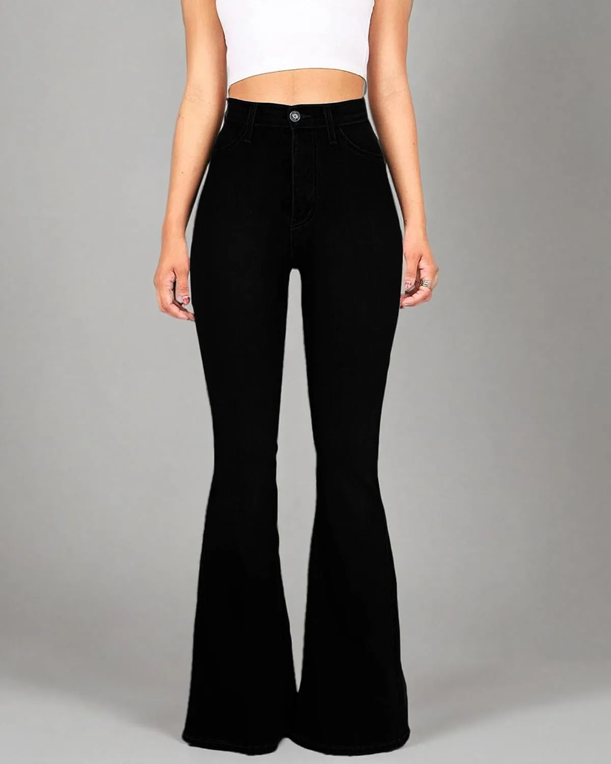 High Waisted Bell Bottom Jeans for Women Black Flare Retro Bootcut Stretch Wide Leg Denim Pants