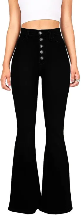 High Waisted Bell Bottom Jeans for Women Black Flare Retro Bootcut Stretch Wide Leg Denim Pants
