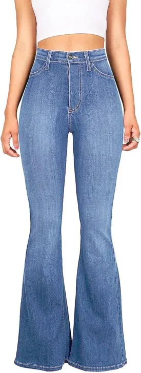 High Waisted Bell Bottom Jeans for Women Black Flare Retro Bootcut Stretch Wide Leg Denim Pants