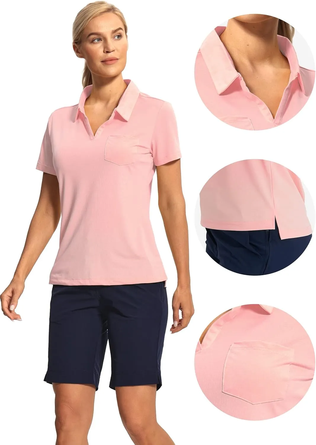 Hiverlay Women's Golf Shirt Short Sleeve V Neck Collar Polo Shirts Athletic Tennis Tops Lightweight Quick Dry UPF 50 