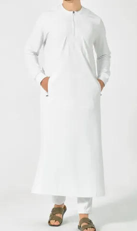 Islamic Men's Long Thobe Kamees Amwaj R24 QL in White