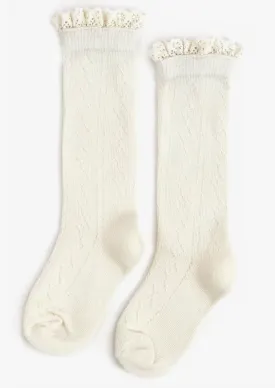 Ivory Fancy Lace Top Knee High