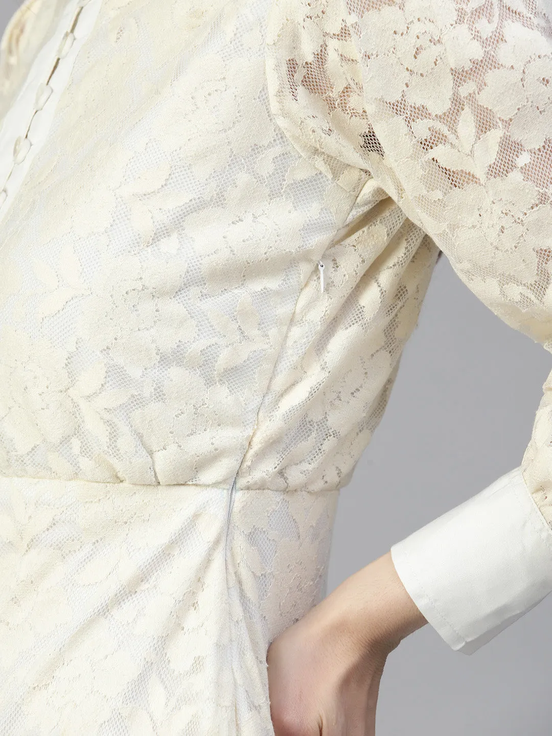 Jashvi Cream Net Tiered Dress