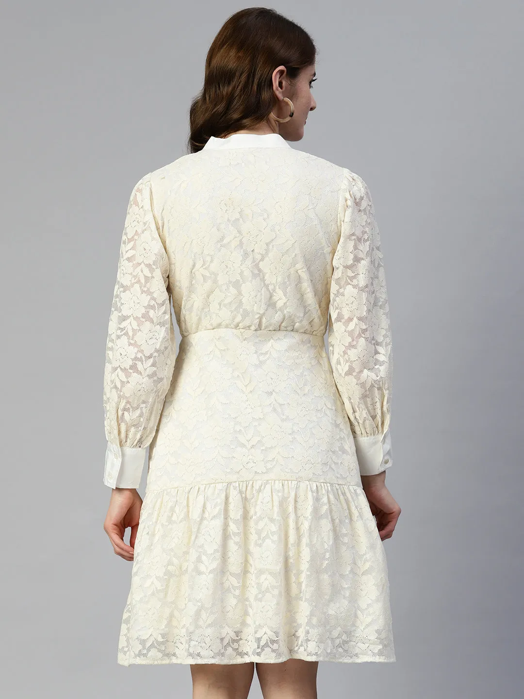 Jashvi Cream Net Tiered Dress