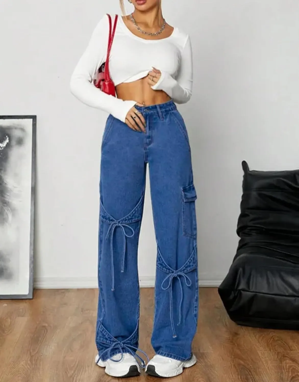 Kedera Baggy Jeans for Women Y2K Bow Wide Leg Denim Pants Low Rise Boyfriend Jeans Streetwear 2025
