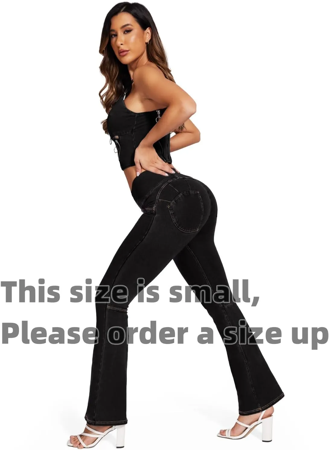 KIWI RATA Flare Jeans for Women, Tummy Control High Waisted Stretchy Pants, Trendy Crossover Bell Bottom Jeans