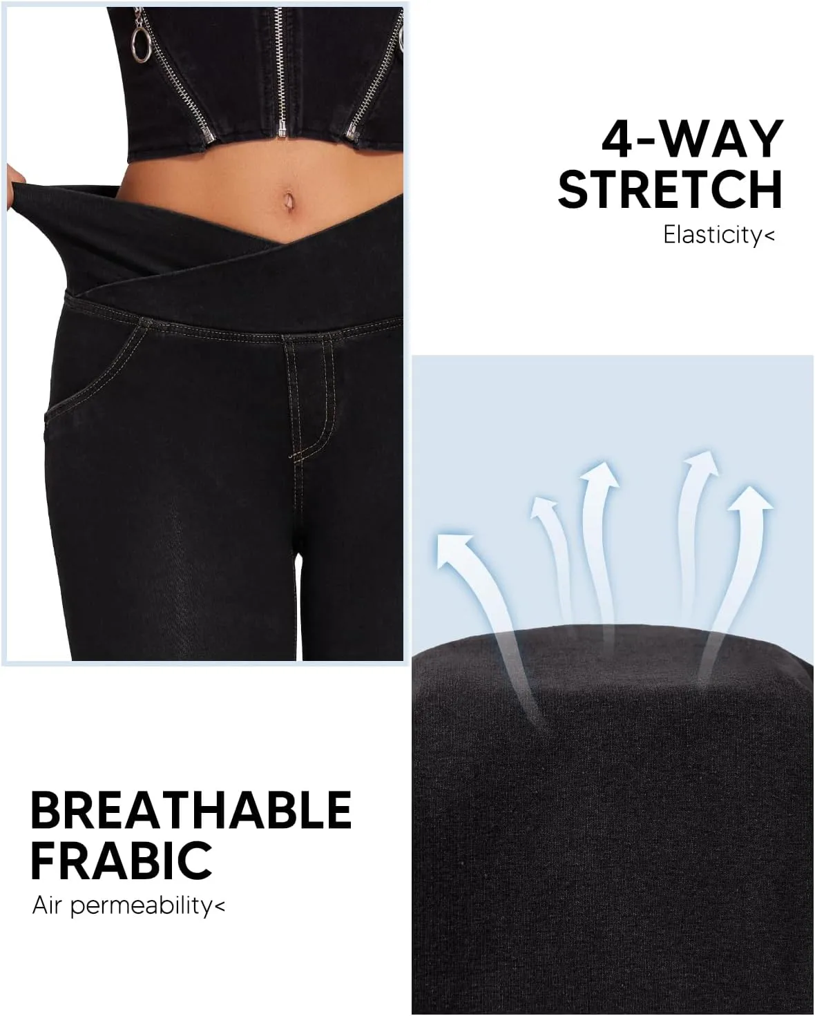 KIWI RATA Flare Jeans for Women, Tummy Control High Waisted Stretchy Pants, Trendy Crossover Bell Bottom Jeans