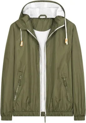 Lansbojun Mens Windbreaker Jackets Hooded Water-resistant Wind Breakers Casual Sportswear