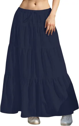 Maxi Skirts for Women Flowy Drawstring Elastic Waist Tiered Ruffle Hem Skort Summer Casual Solid Color A Line Skirt