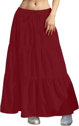 Maxi Skirts for Women Flowy Drawstring Elastic Waist Tiered Ruffle Hem Skort Summer Casual Solid Color A Line Skirt