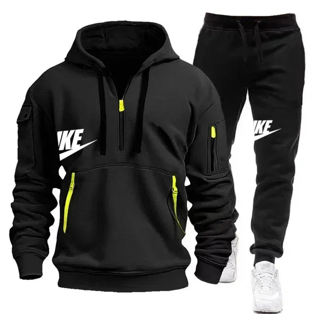 Men's Casual Jogger Sportswear Set – Multi-Pocket Hoodie & Sweatpants
