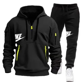Men's Casual Jogger Sportswear Set – Multi-Pocket Hoodie & Sweatpants