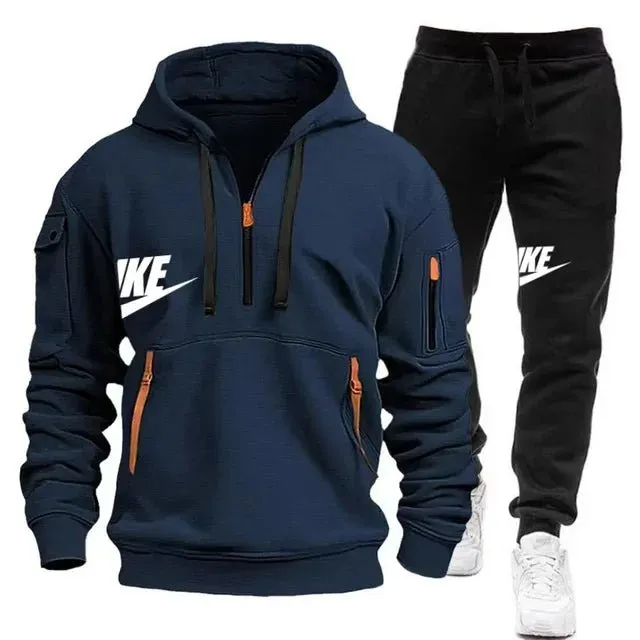 Men's Casual Jogger Sportswear Set – Multi-Pocket Hoodie & Sweatpants