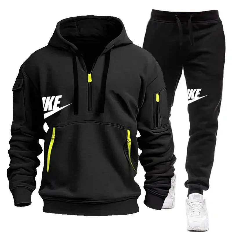 Men's Casual Jogger Sportswear Set – Multi-Pocket Hoodie & Sweatpants