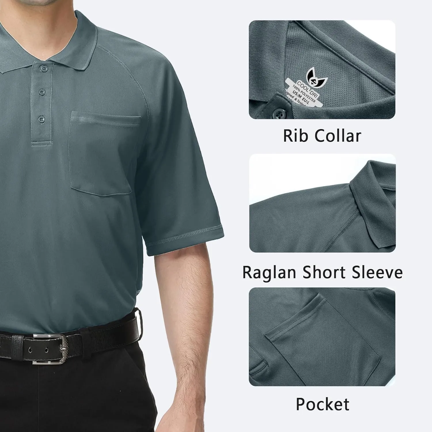 Mens Moisture Wicking Golf Polo Shirts UPF 50  Short Sleeve Shirt M-5XL