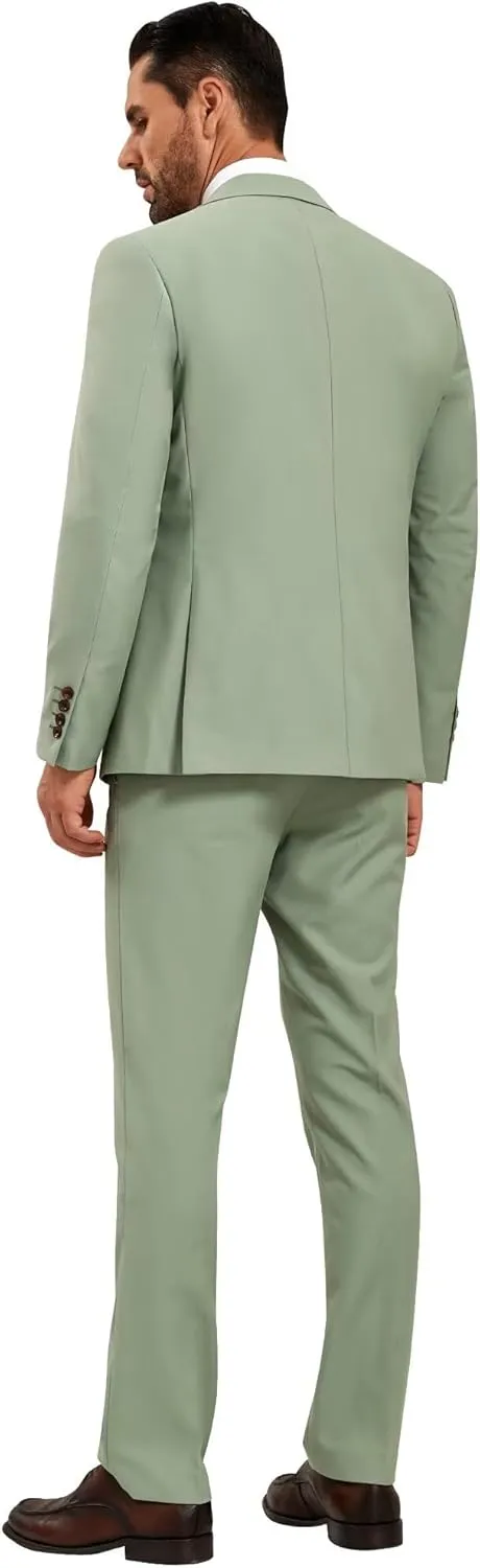 Mens Suit Solid Two Button Slim Fit Suit Set for Wedding Formal Business Suit Men 3 Piece Suit Blazer Vest Pants Set