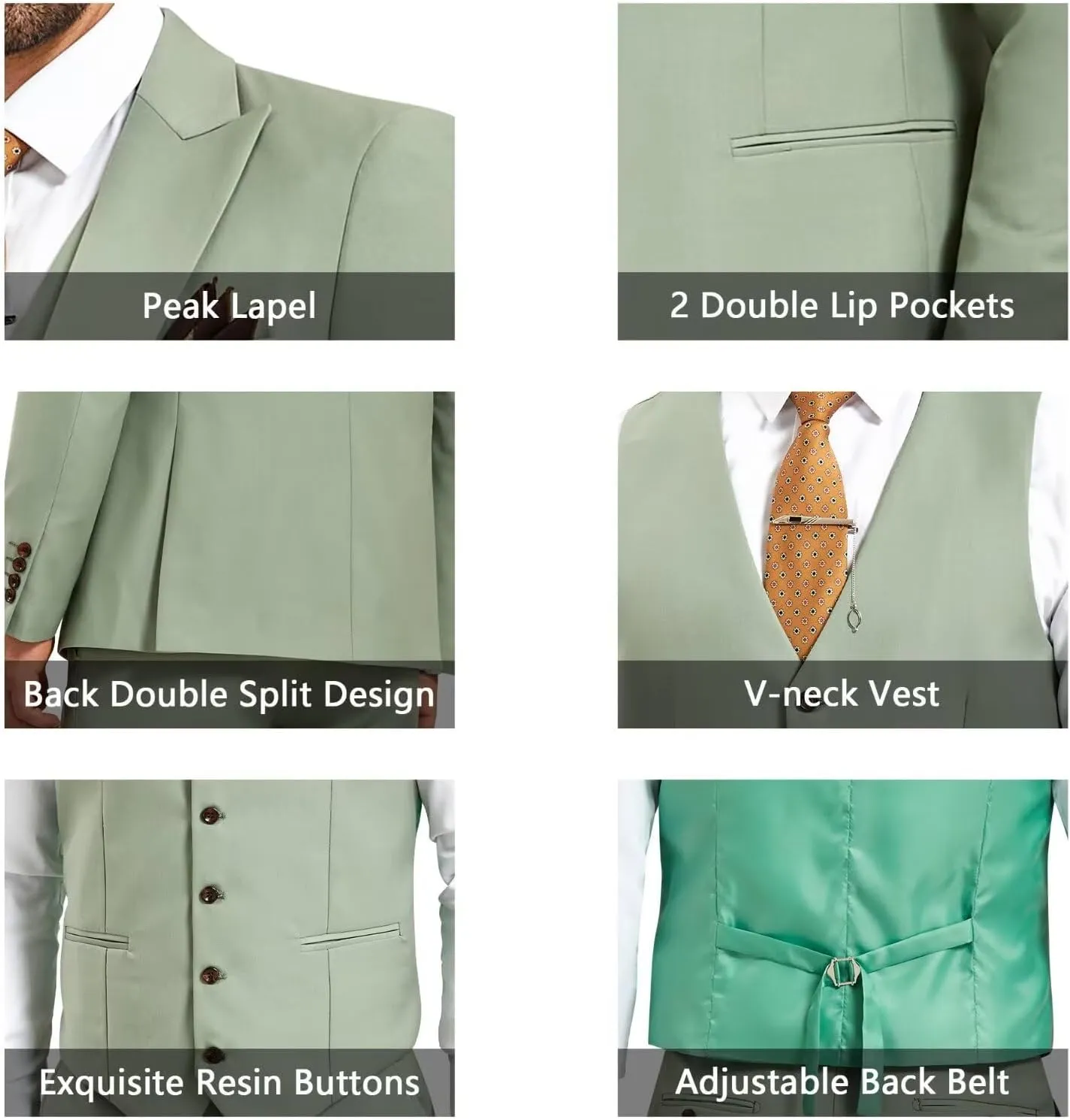 Mens Suit Solid Two Button Slim Fit Suit Set for Wedding Formal Business Suit Men 3 Piece Suit Blazer Vest Pants Set