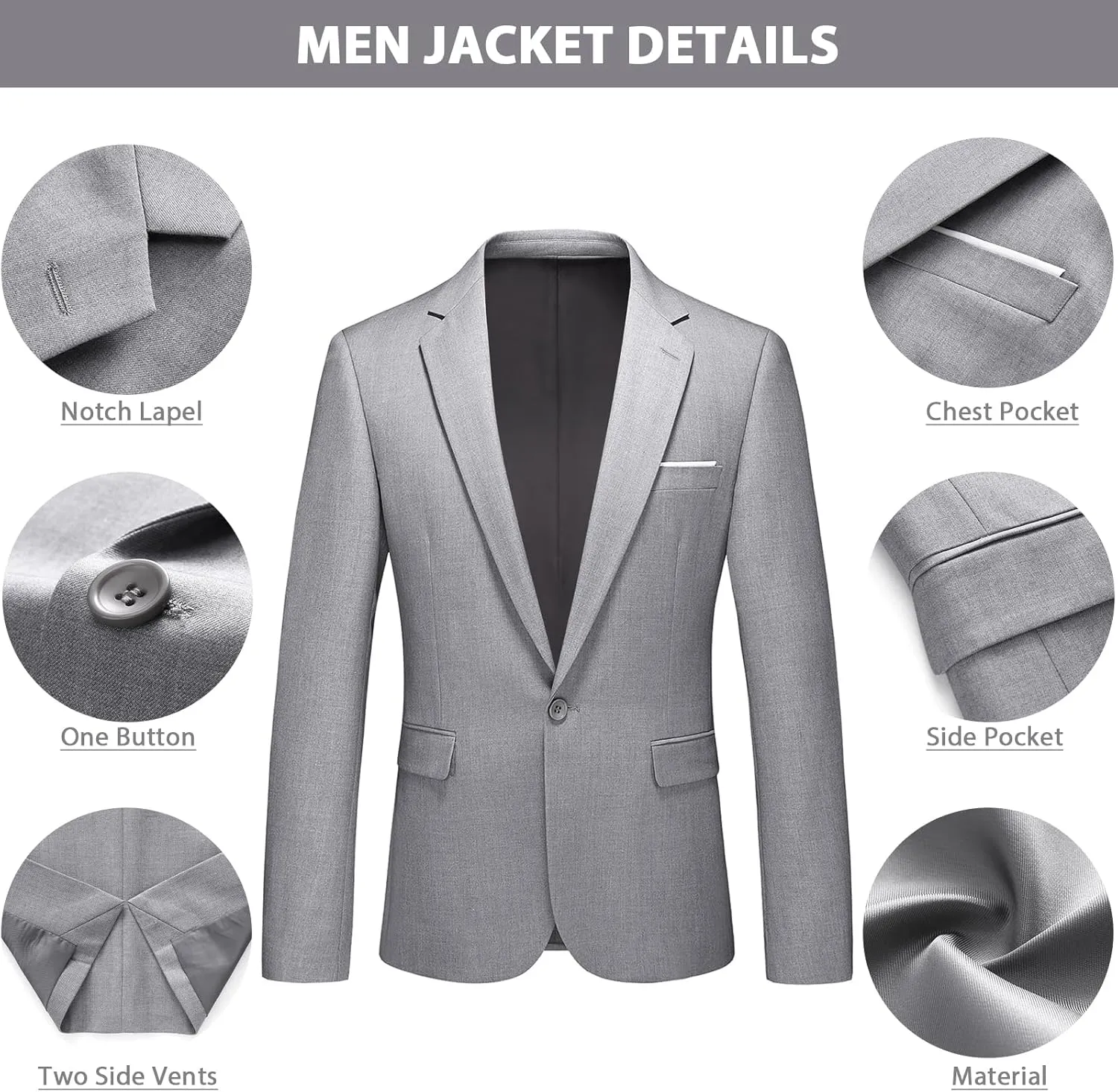 Mens Suits 2 Piece Slim Fit Casual One Button Solid Suits for Mens Business Wedding Party Jacket Blazer & Pants Set