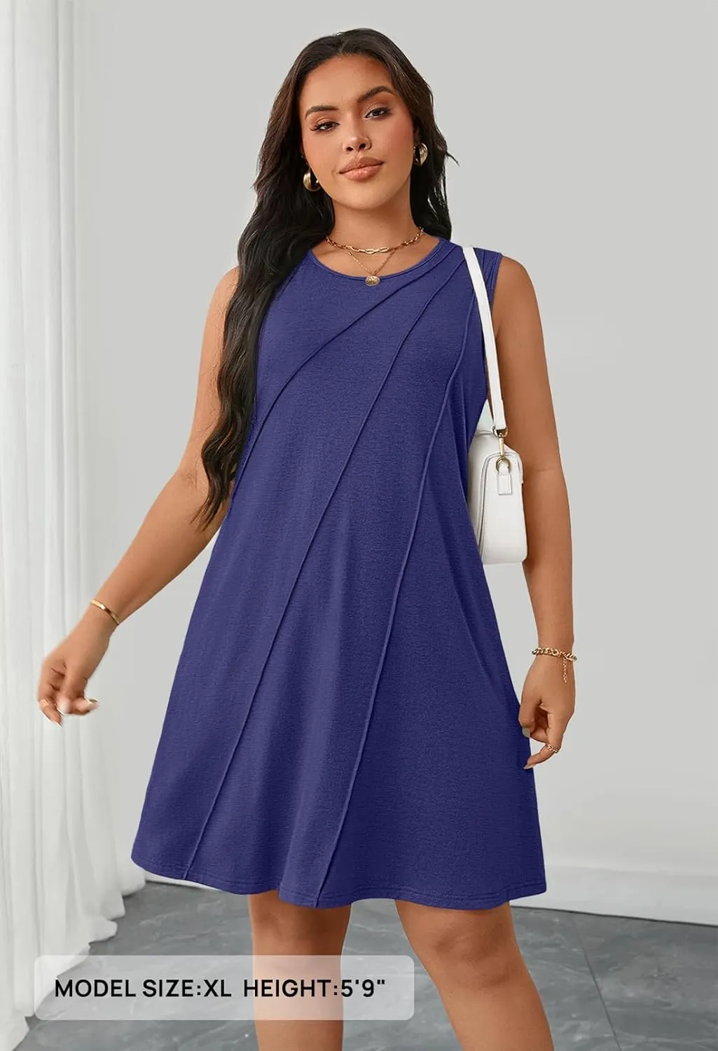 MEROKEETY Women's 2025 Summer Sleeveless Sundress Casual Spring Beach Vacation Crewneck Shift Swing Tank Dress