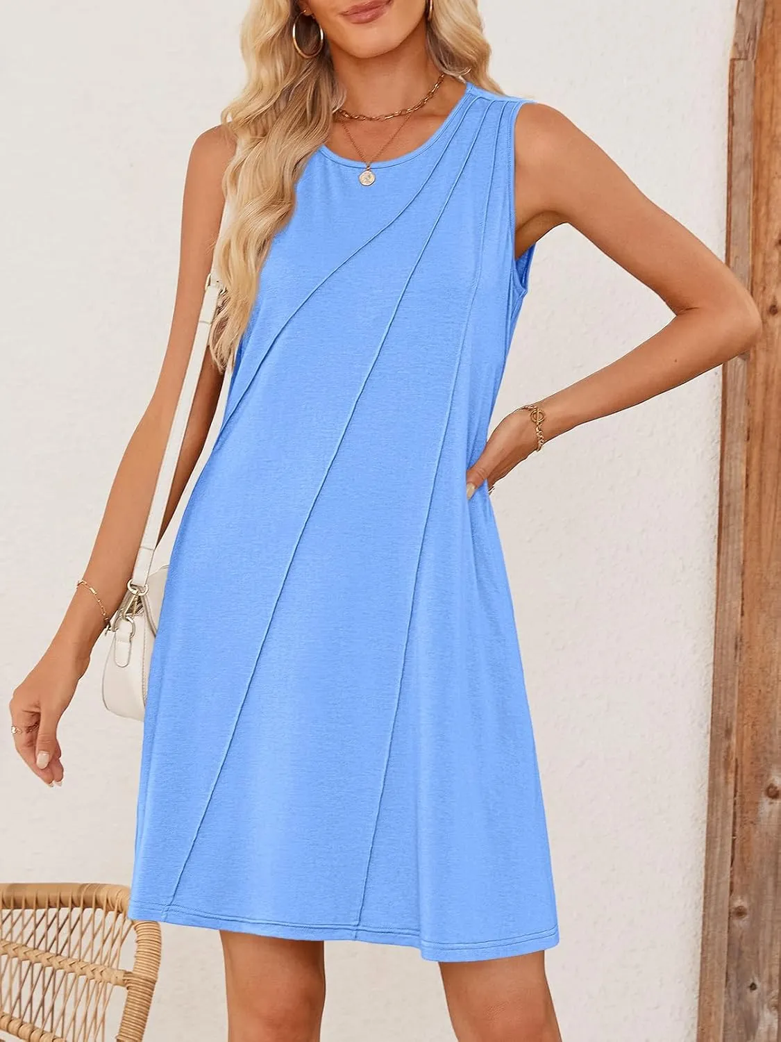 MEROKEETY Women's 2025 Summer Sleeveless Sundress Casual Spring Beach Vacation Crewneck Shift Swing Tank Dress