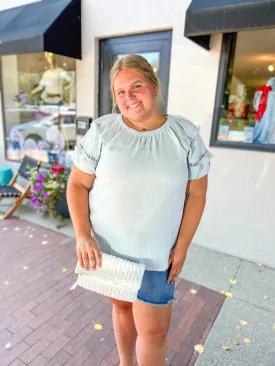Misty Blue Lace Detail Top