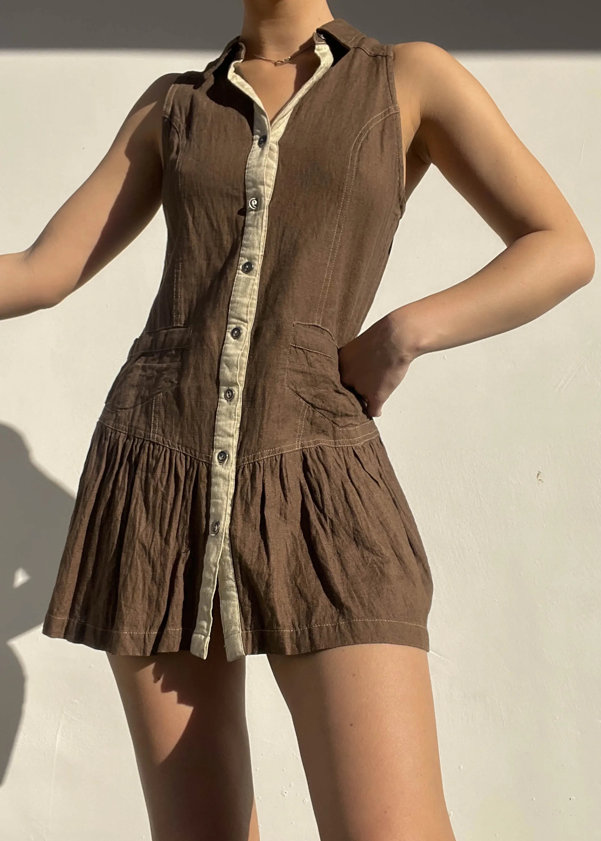 Mocha Button-Down Mini Dress (S)