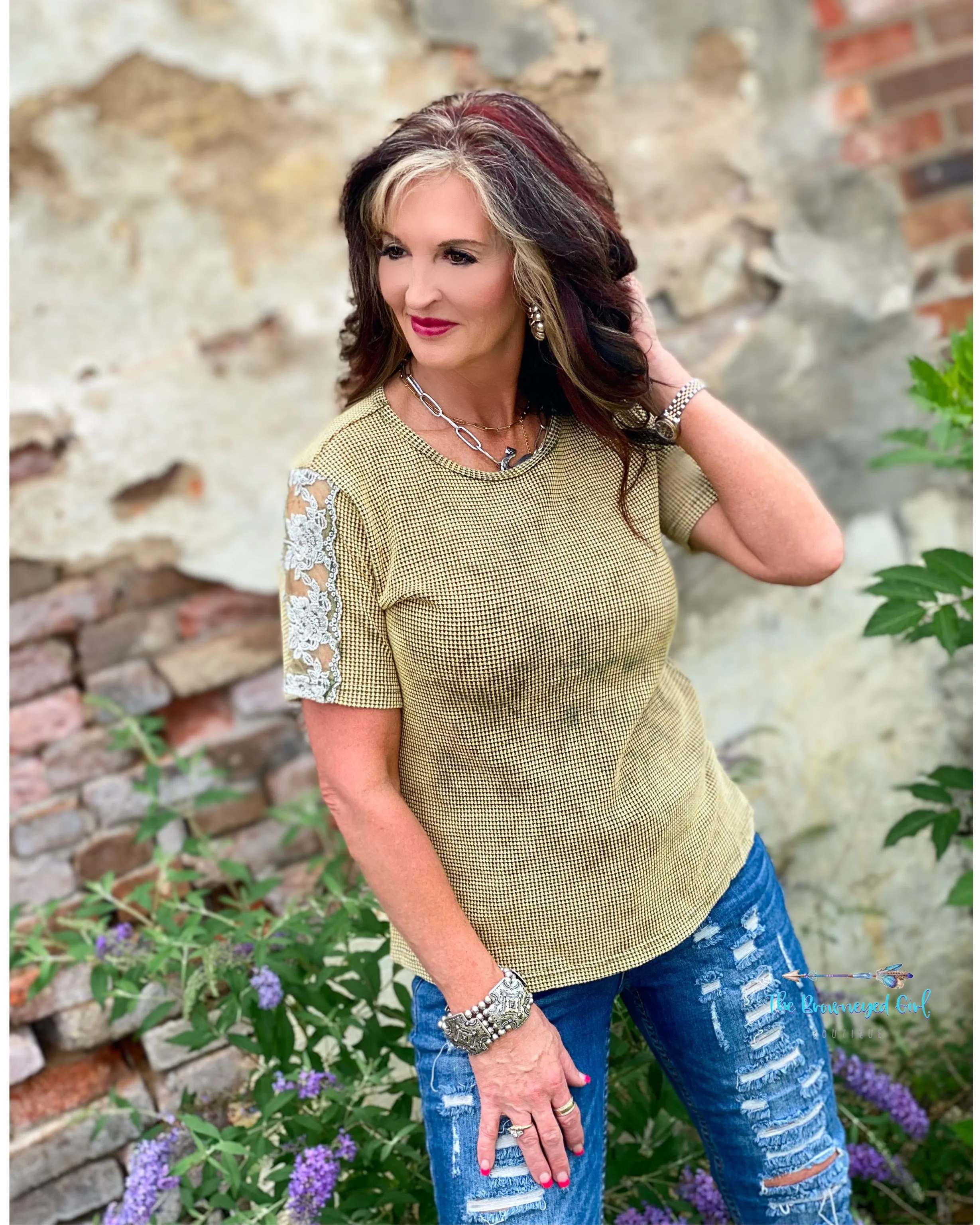 Olivia Distressed Mineral Washed Lace Top
