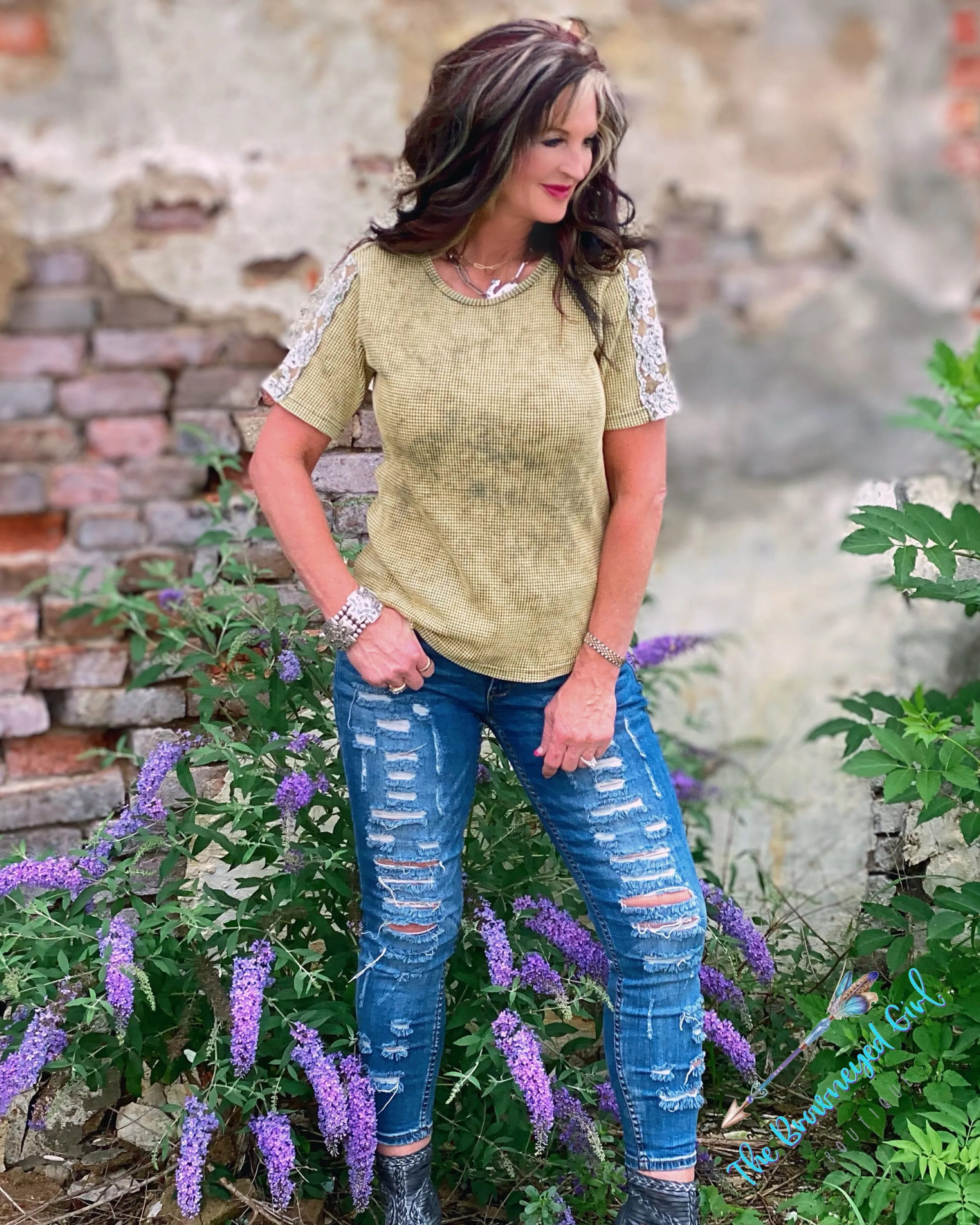 Olivia Distressed Mineral Washed Lace Top
