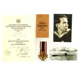 Original German WWII Identified Kriegsmarine War Service Cross Medal with Award Document, Packet and Photo