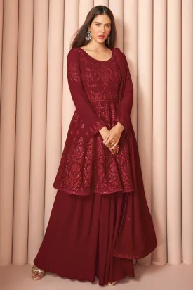 Party Wear Delightful Maroon Palazzo Style Salwar Suit