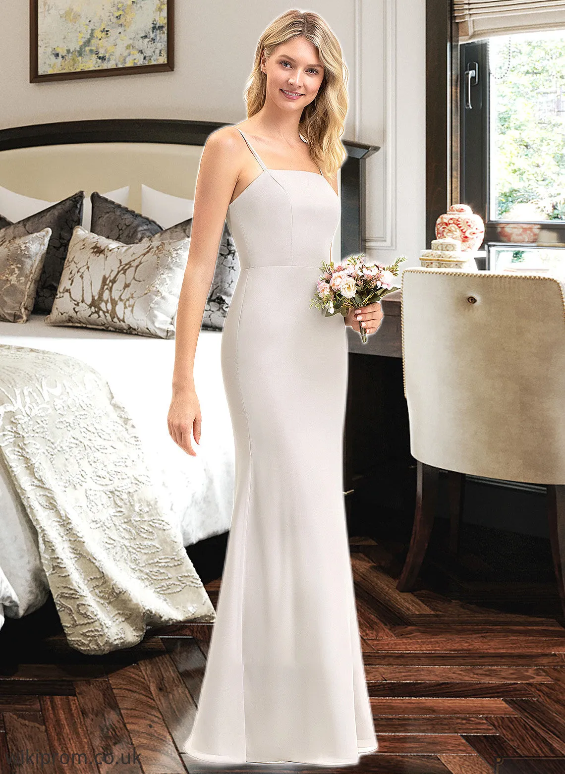 Paulina Sheath/Column Square Neckline Floor-Length Chiffon Bridesmaid Dress SWKP0012979